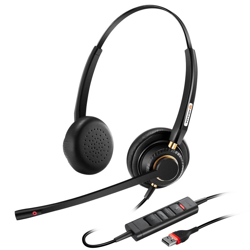 Arama USB Headset with Microphone for PC, Computer Laptop Headphones with Noise Cancelling Mic & Audio Controls for Home Office Business Skype UC Webinar Zoom - Image 1